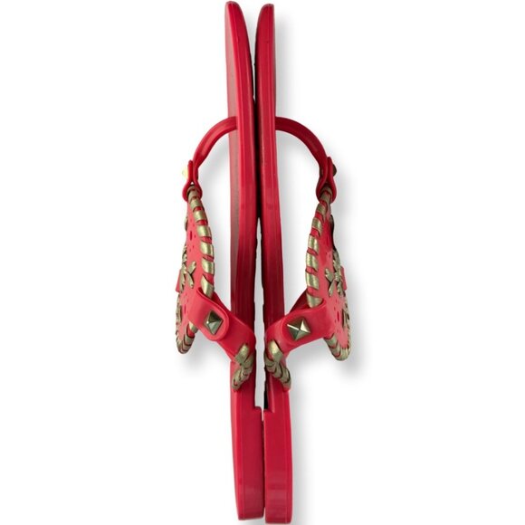 Jack Rogers Georgica Jelly Thong Sandals –Hot Pink/Coral & Gold Women’s Size 8 - Picture 5 of 6